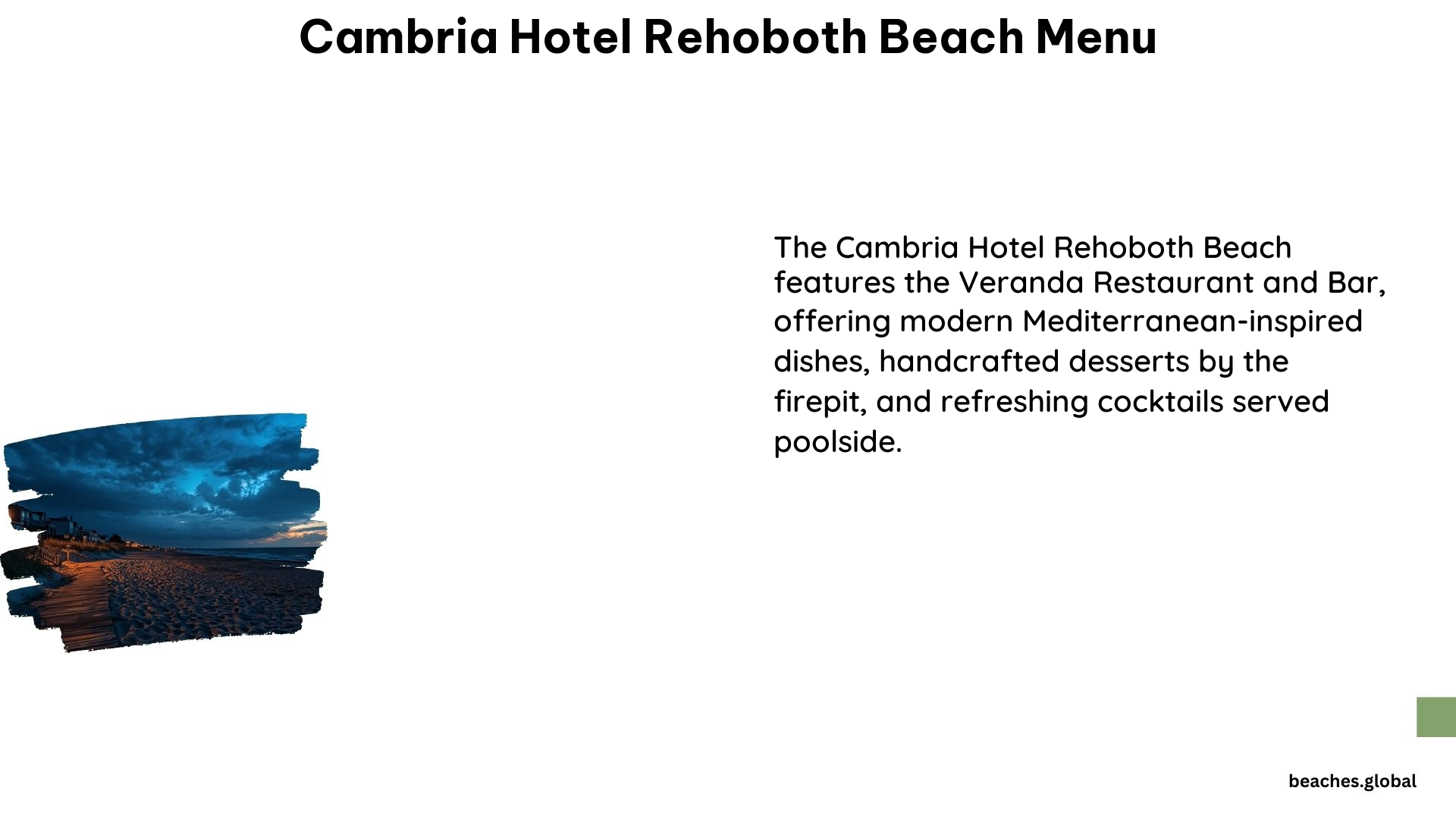 Cambria Hotel Rehoboth Beach Menu