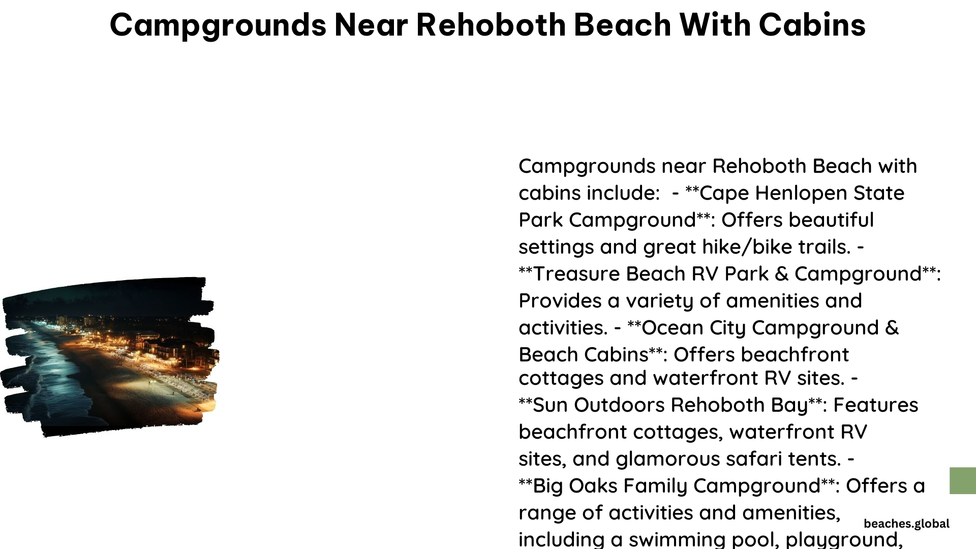 Campgrounds Near Rehoboth Beach With Cabins