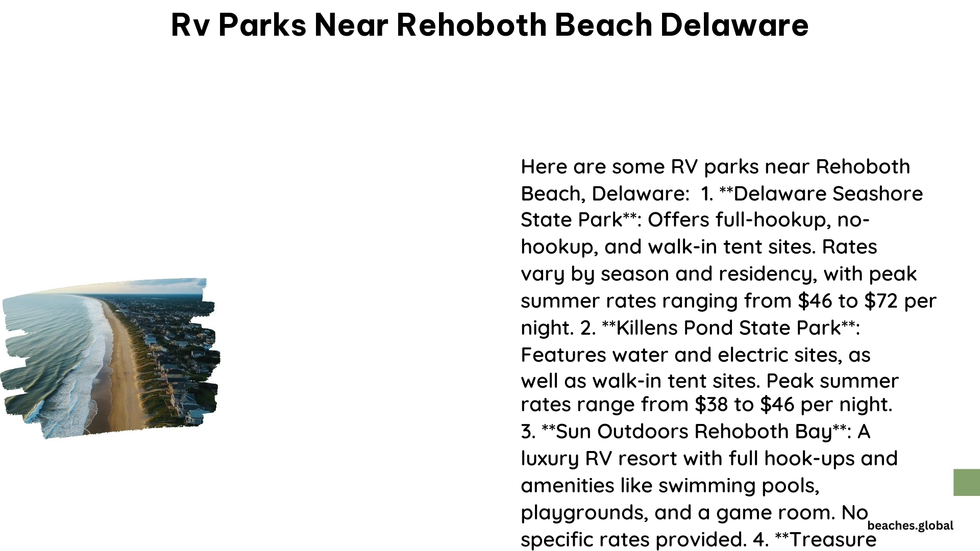 RV Parks Near Rehoboth Beach Delaware