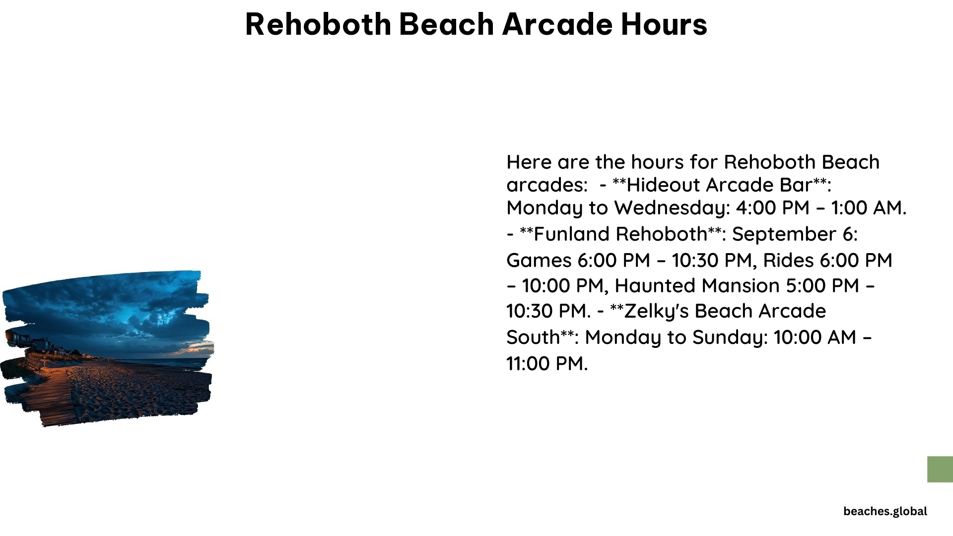 Rehoboth Beach Arcade Hours