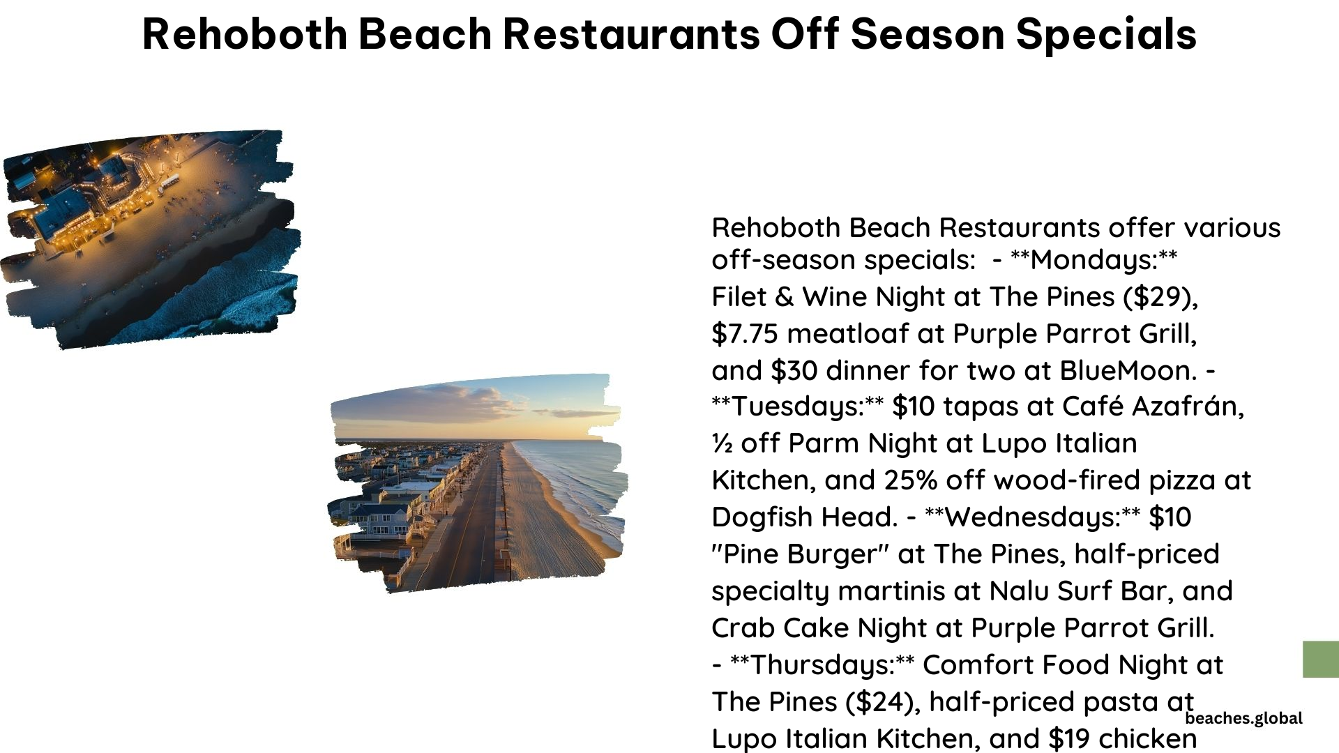 Rehoboth Beach Restaurants off Season Specials