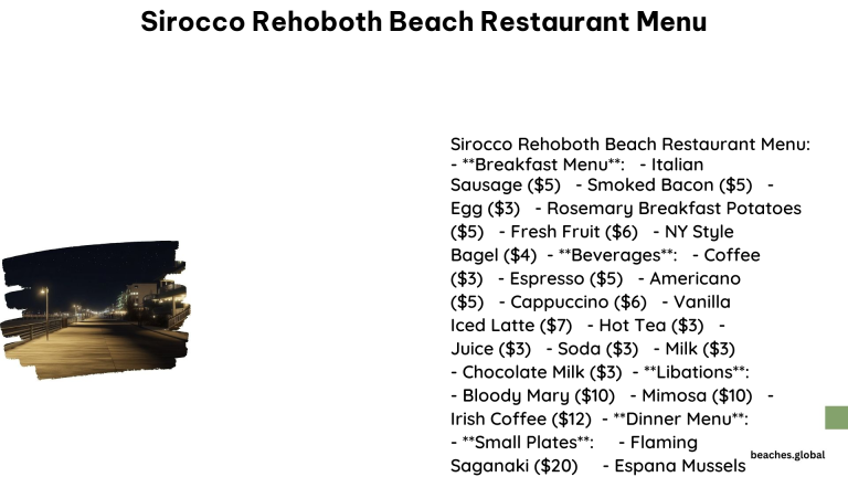 Sirocco Rehoboth Beach Restaurant Menu