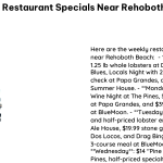 Weekly Restaurant Specials Near Rehoboth Beach